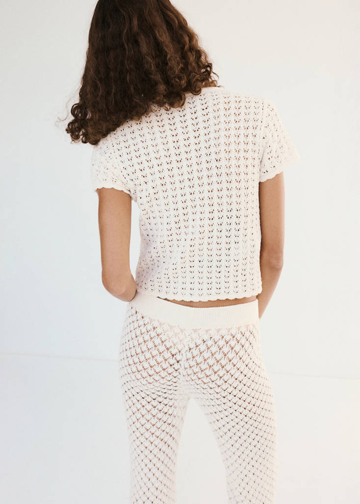 Open-knit toggle cardigan — Ecru