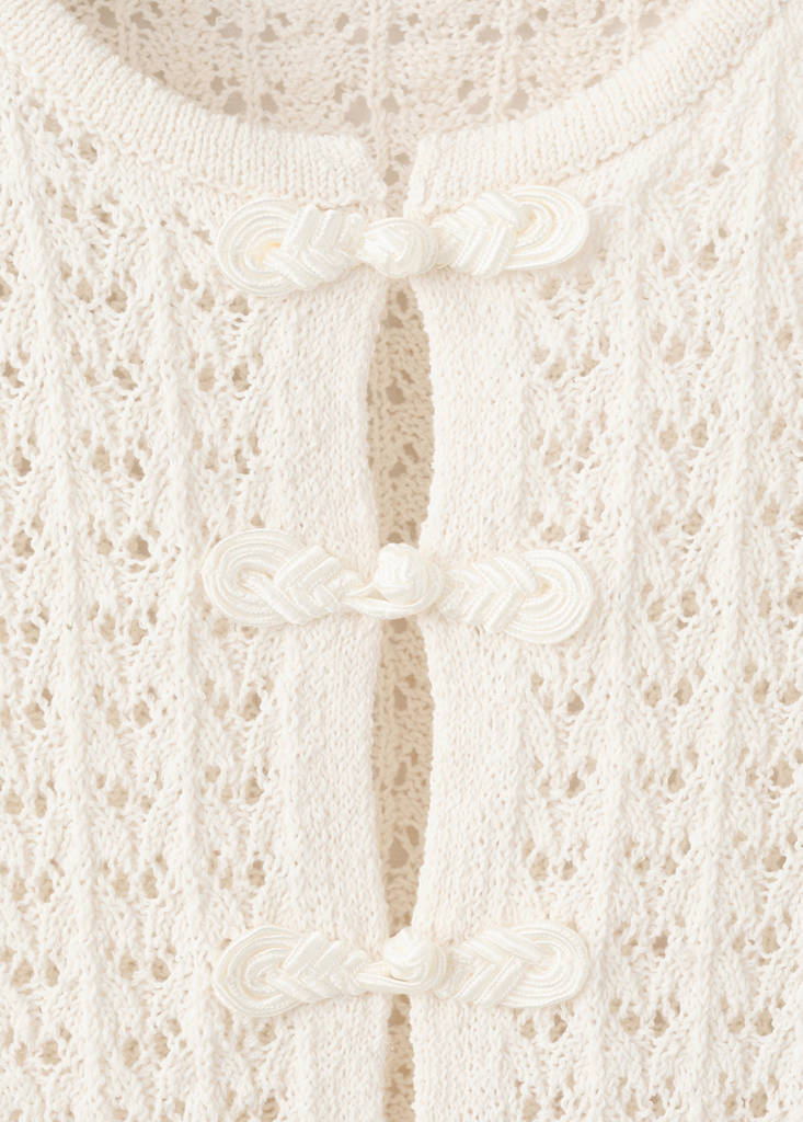 Open-knit toggle cardigan — Ecru