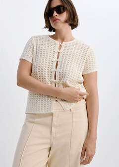 Open-knit toggle cardigan — Ecru 8
