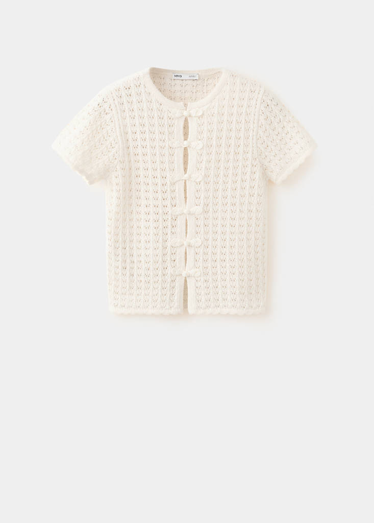 Open-knit toggle cardigan — Ecru