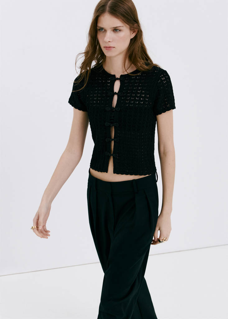 Open-knit toggle cardigan — Black
