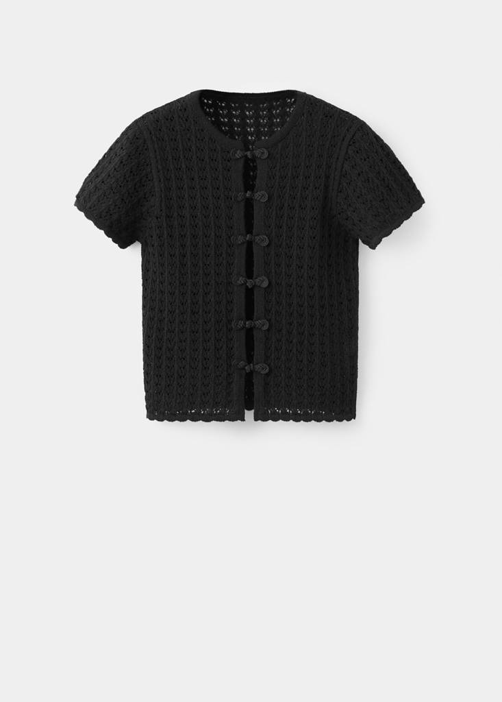 Open-knit toggle cardigan — Black