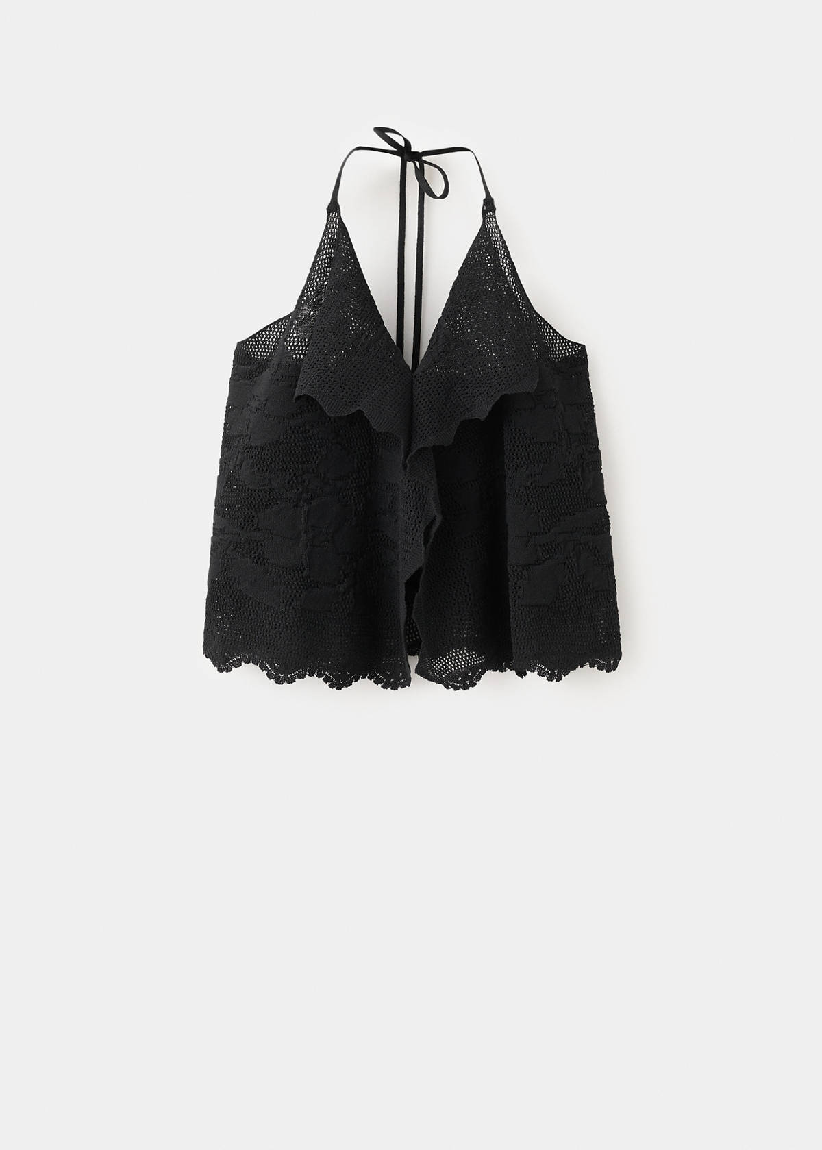 Embroidered knit halter top — Black