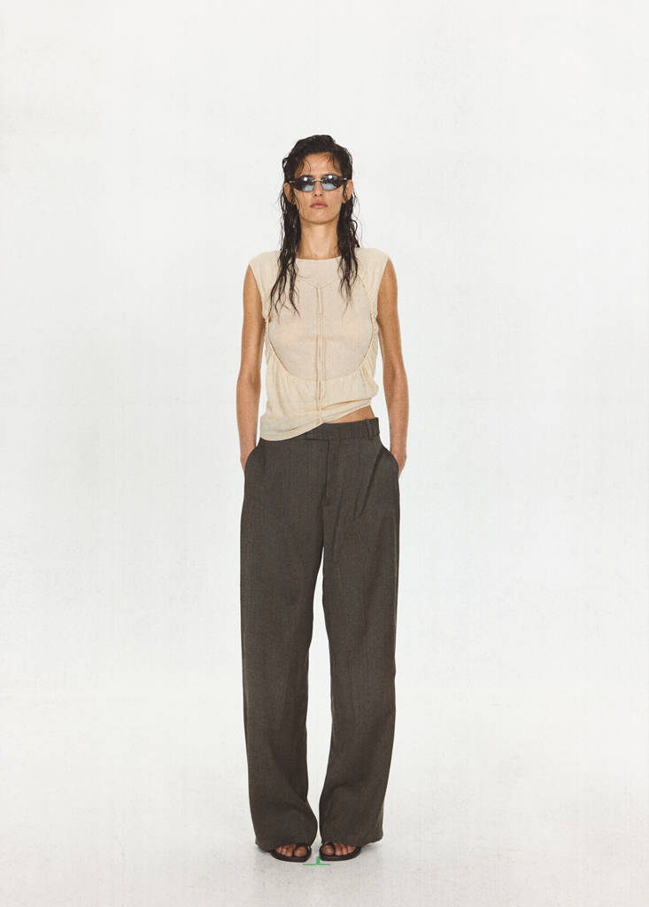 Ruched split overlay top — Ecru