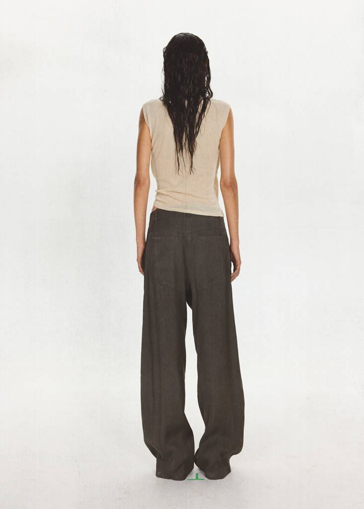 Ruched split overlay top — Ecru