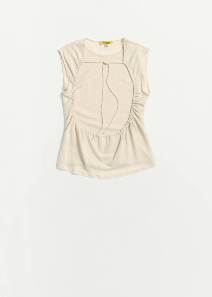 Ruched split overlay top — Ecru