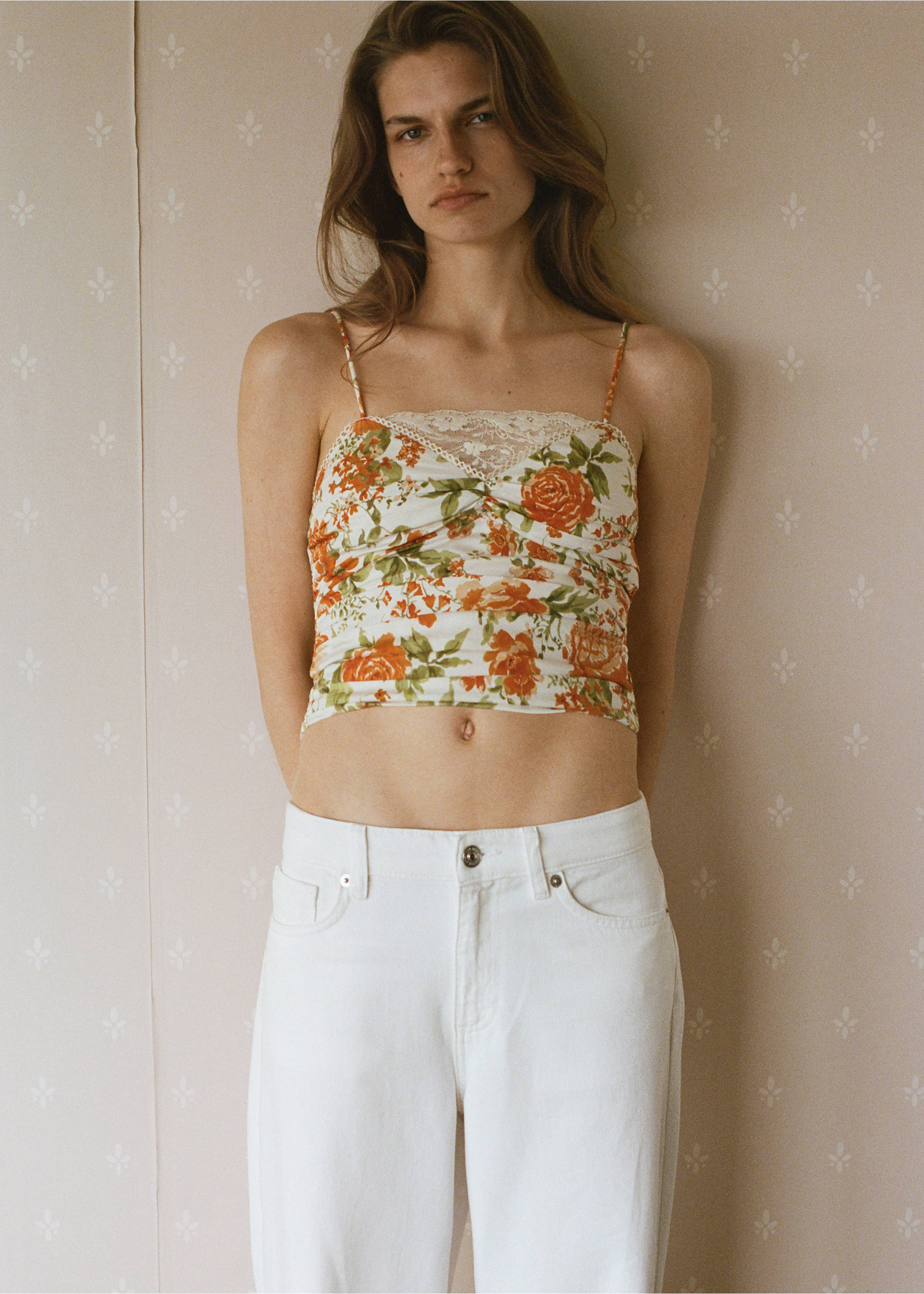 Draped floral top - General plane, Orange. Ref: 37091462-00.