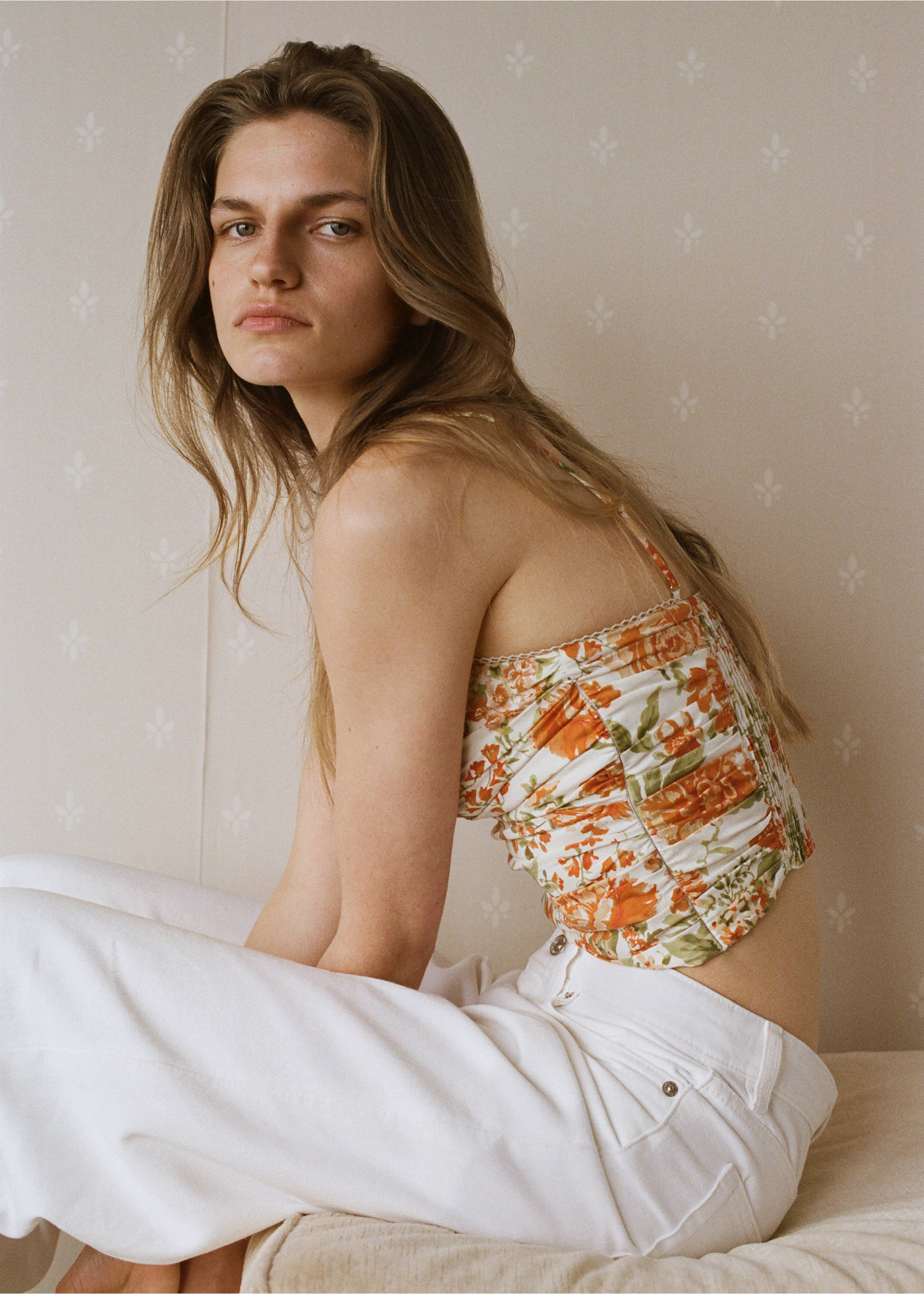 Draped floral top - Medium plane, Orange. Ref: 37091462-00.