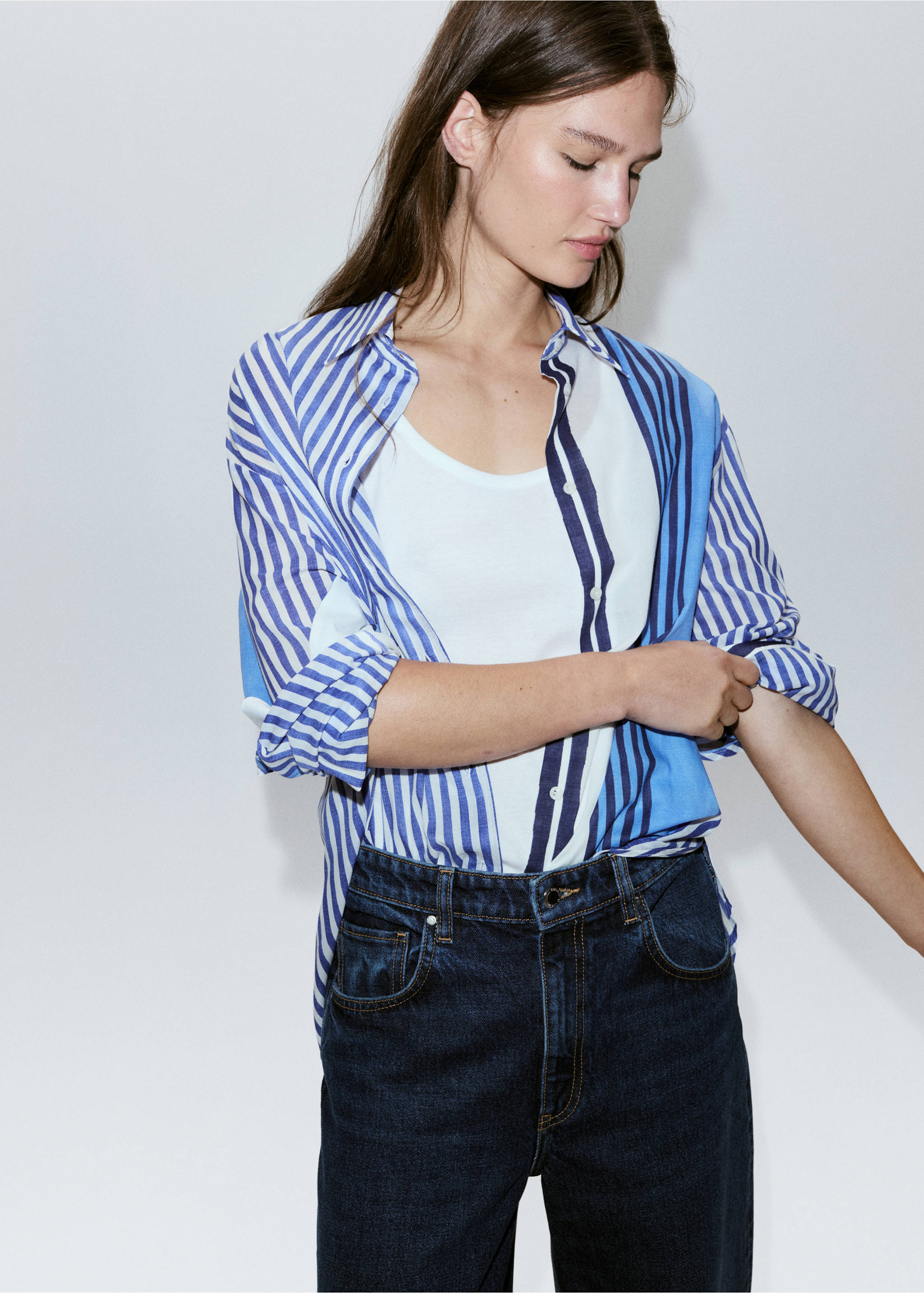 100% cotton striped shirt - Medium plane, Blue. Ref: 37091467-00.