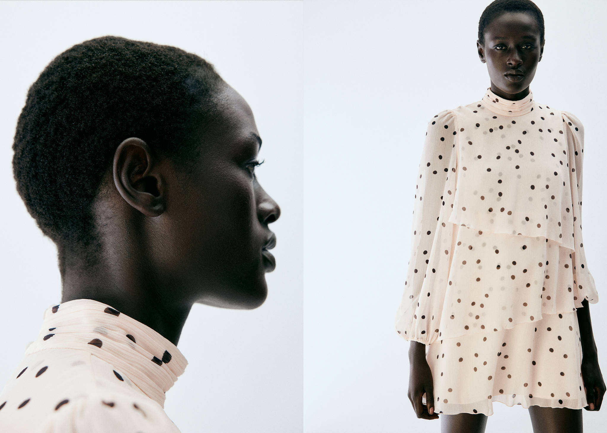Polka dot dress with puffed sleeves - Panoramic plane