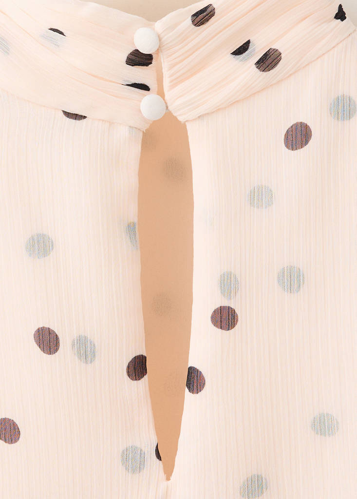 Polka dot dress with puffed sleeves — Ecru