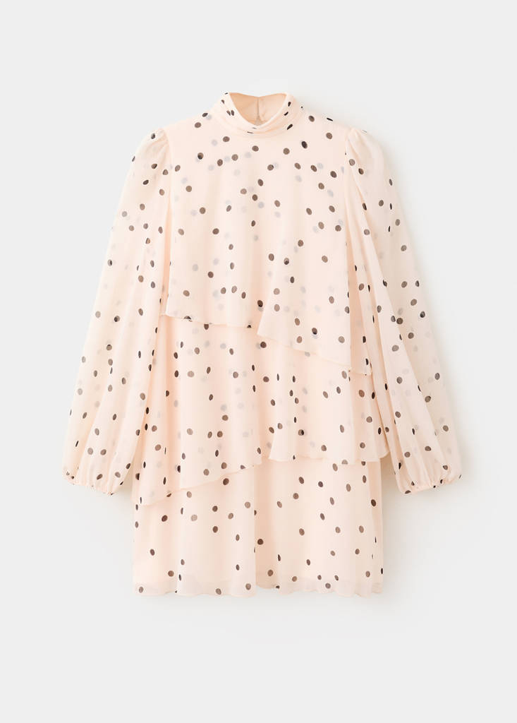 Mango Robe À Pois Manches Bouffantes In Écru