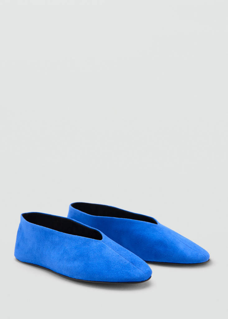 Mango Suede Leather Ballet Flats In Blue