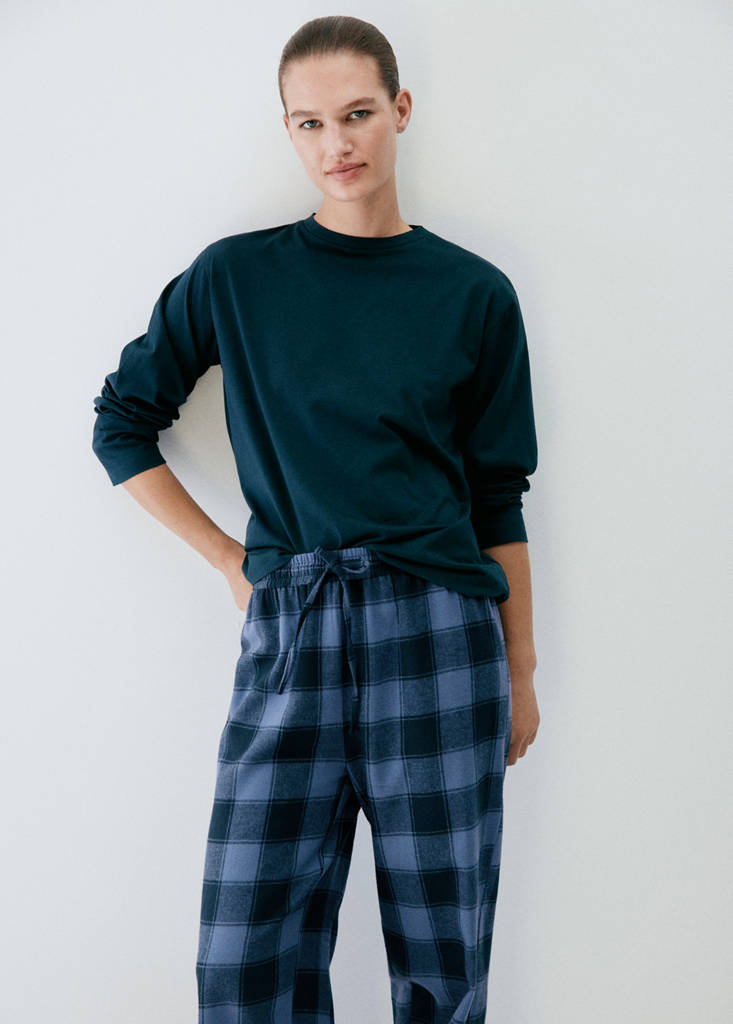Two-piece flannel check pyjamas — Blue