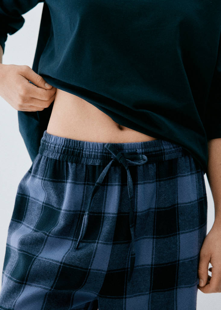 Two-piece flannel check pyjamas — Blue