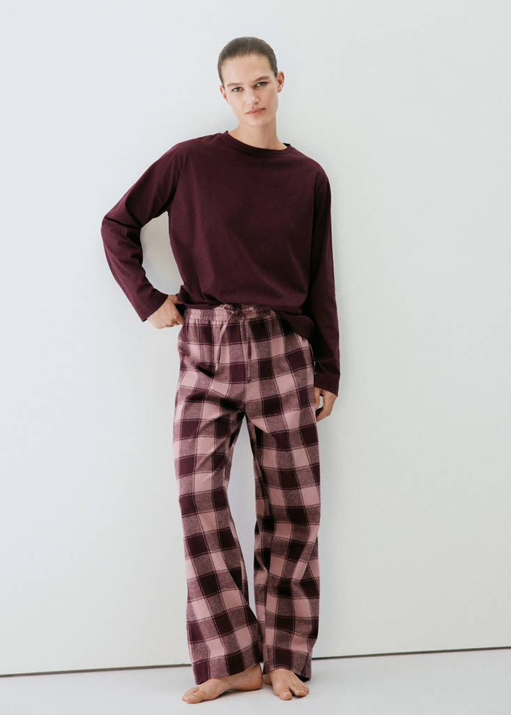 Two-piece flannel check pyjamas — Pink