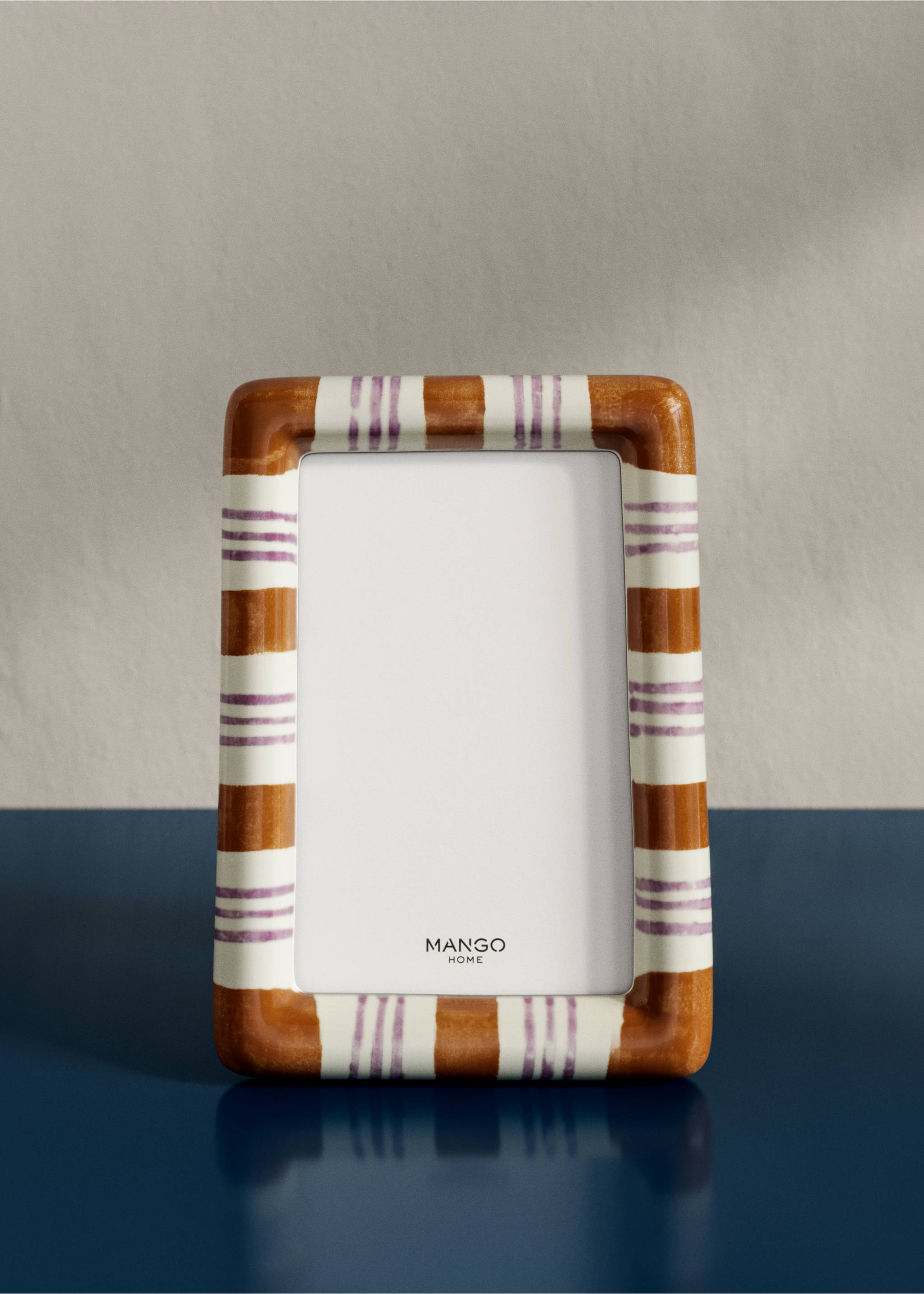 Ceramic striped photo frame - General plane, Brown. Ref: 37091476-00.