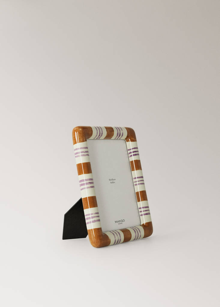 Small ceramic striped photo frame — Brown