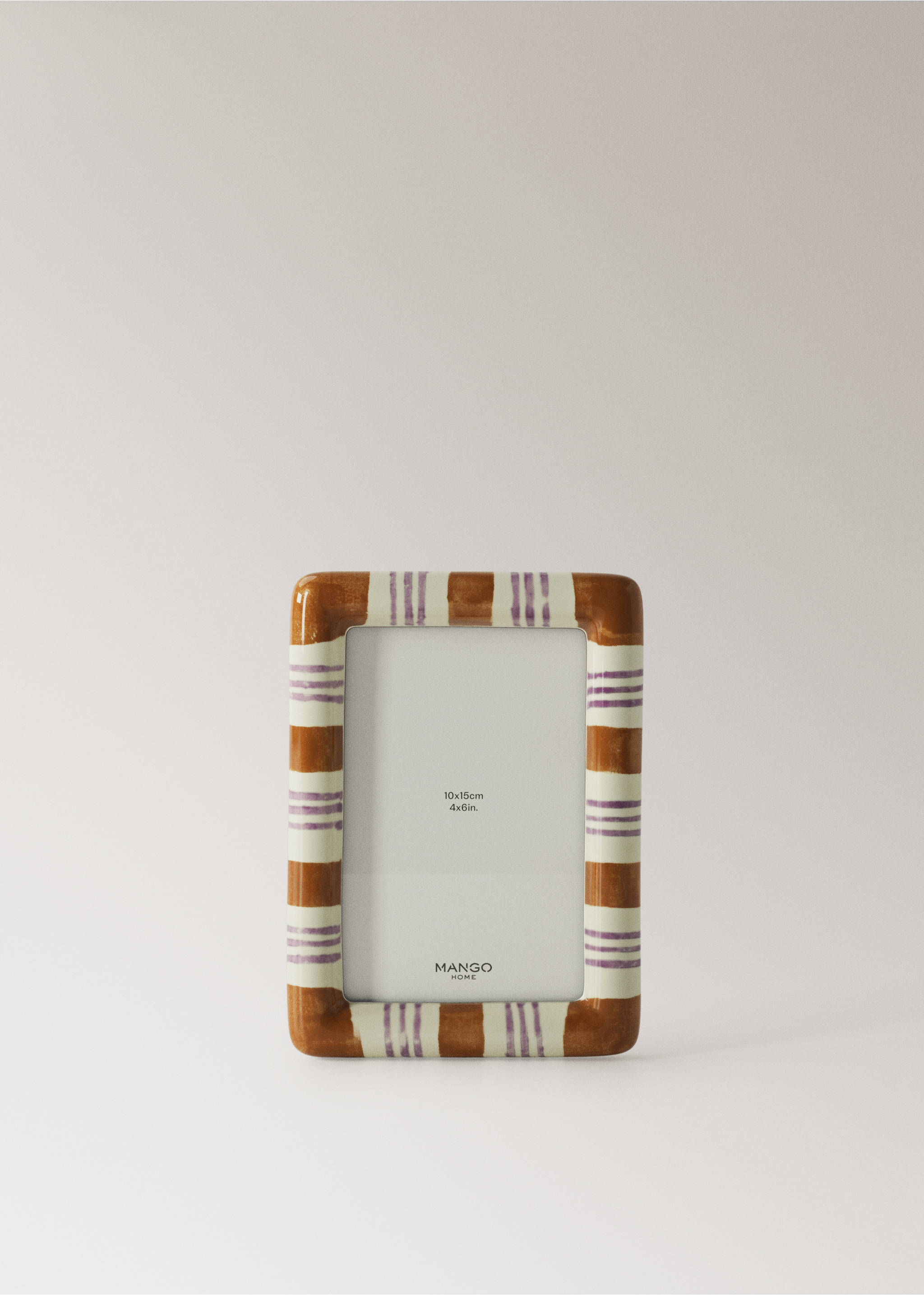 Ceramic striped photo frame - Article without model, Brown. Ref: 37091476-00.