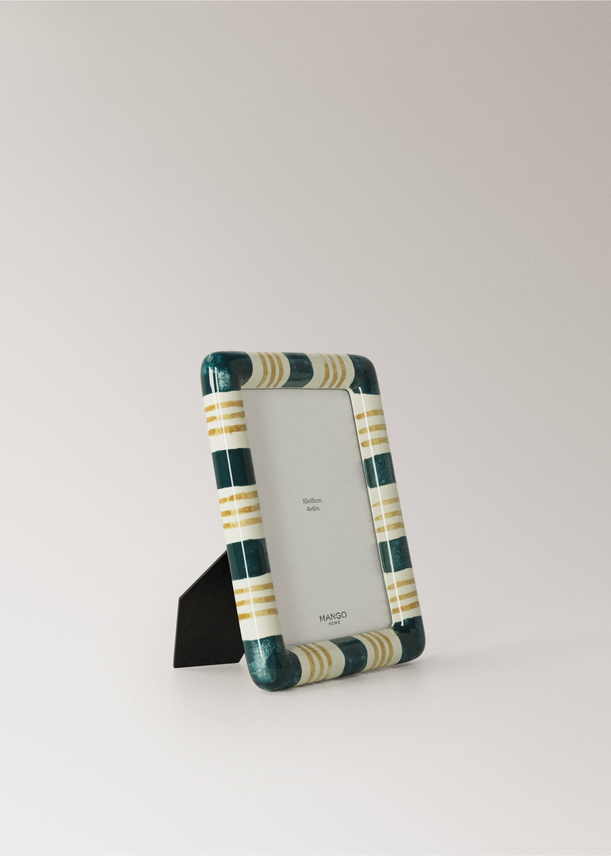 Ceramic striped photo frame - Details of the article 1, Petrol Blue. Ref: 37091476-00.
