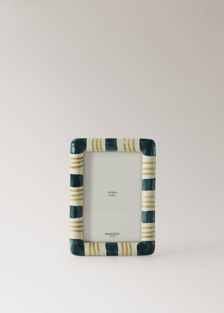 Small ceramic striped photo frame — Petrol Blue