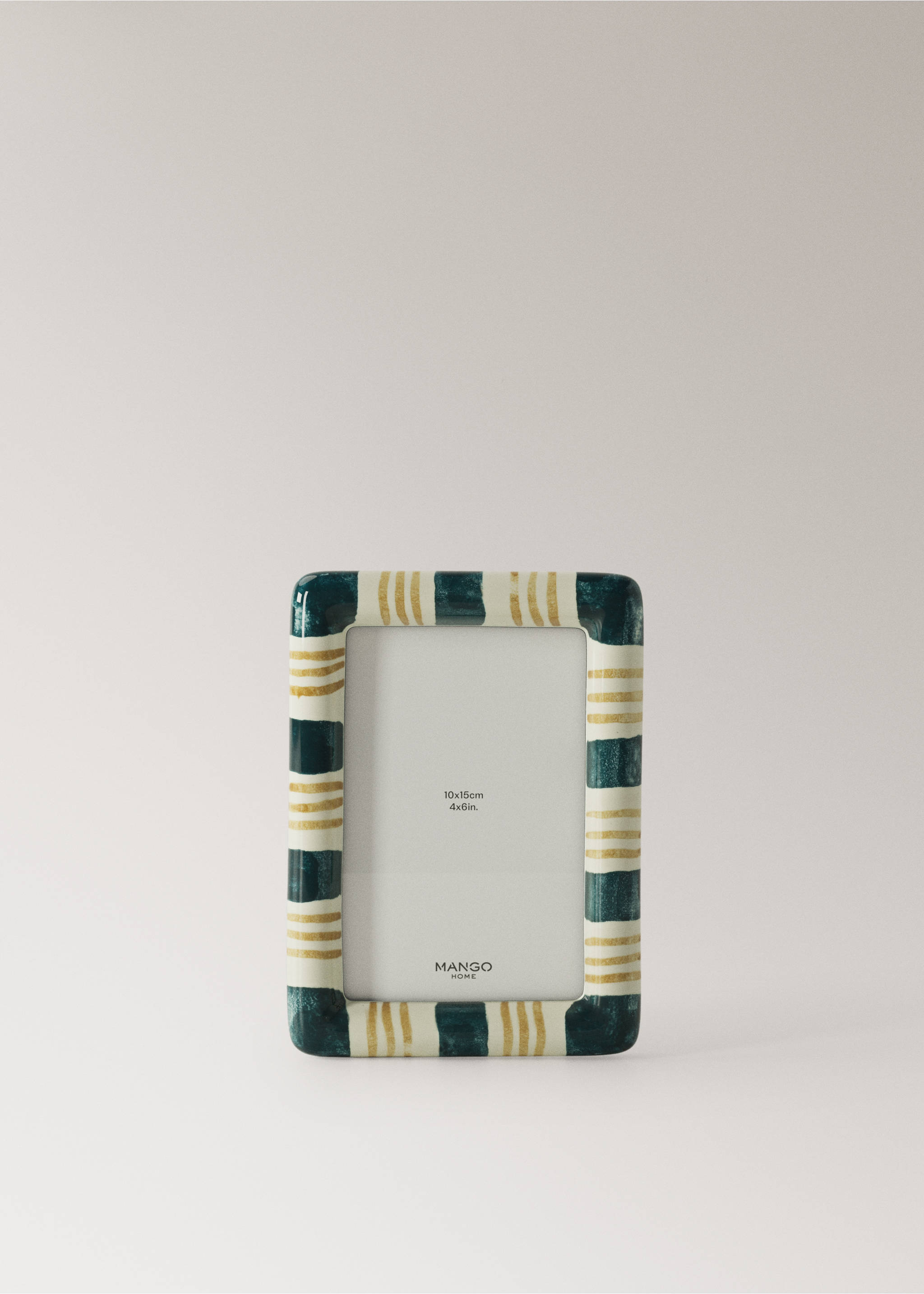 Ceramic striped photo frame - Article without model, Petrol Blue. Ref: 37091476-00.