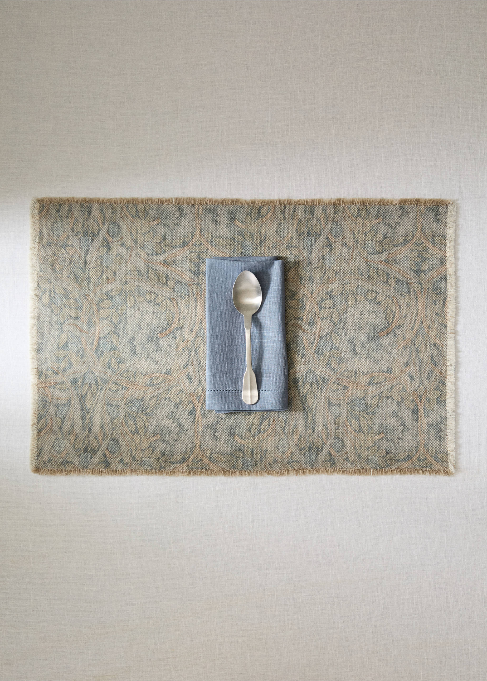 Einzelplatzset aus Baumwolle-Leinen-Mischung mit Blumenmuster 40x60 cm - Allgemeine Ansicht, Blau. Ref: 37091480-00.