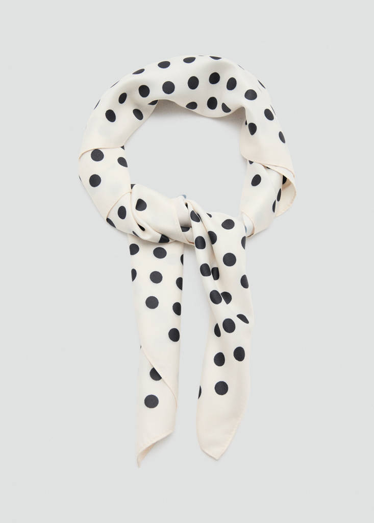 Satin check-print scarf — Ecru