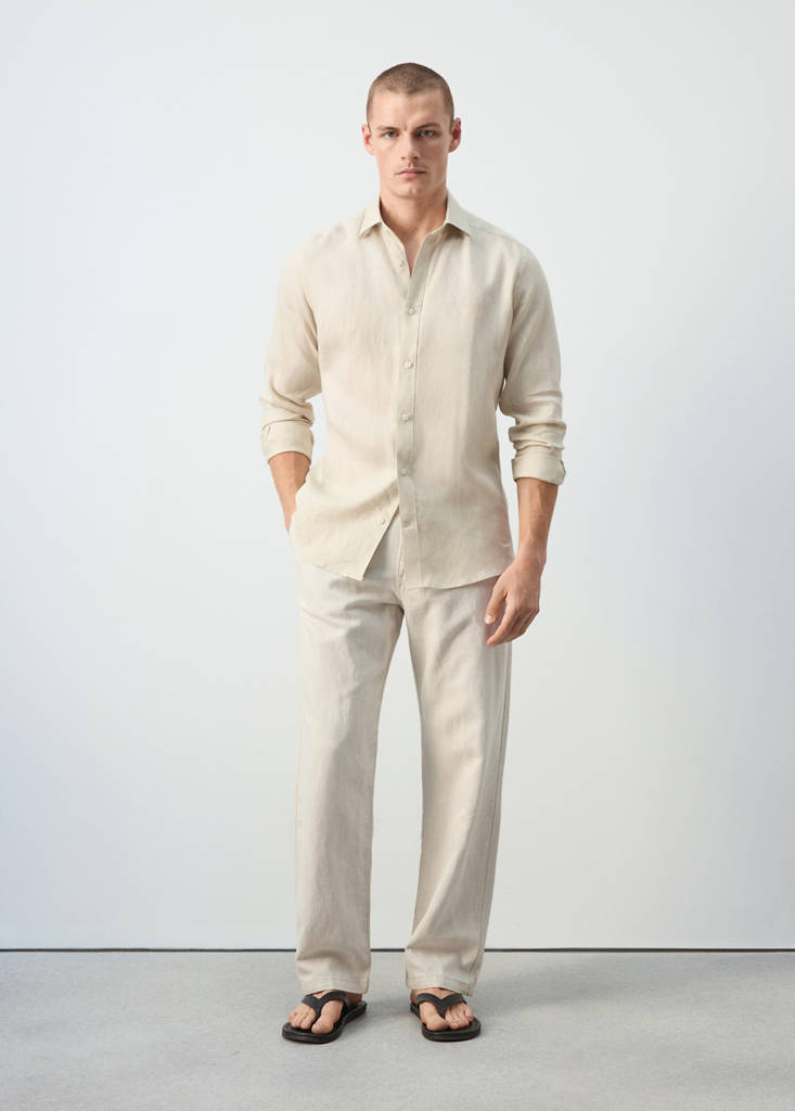 Regular-fit 100% linen shirt — Sand