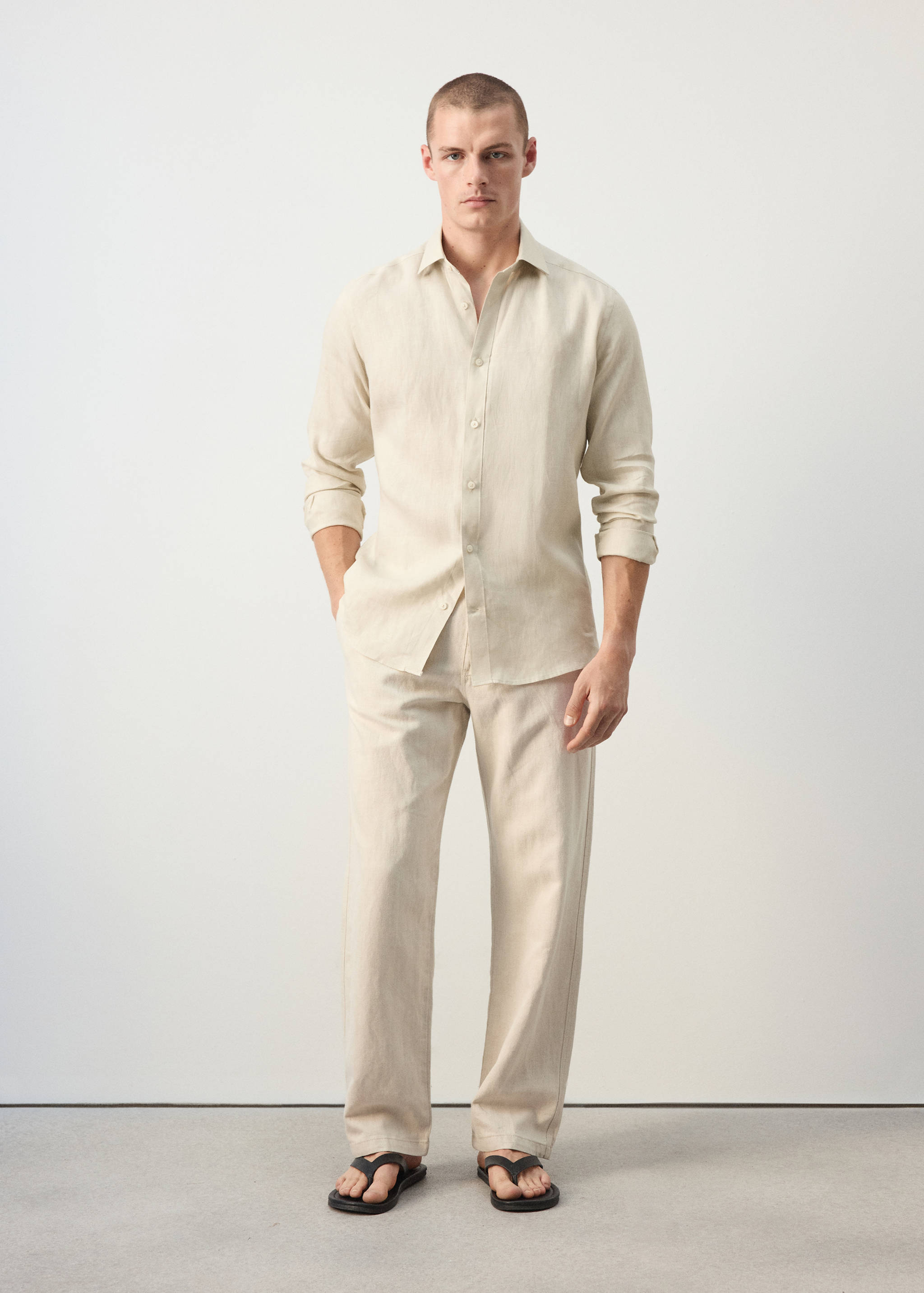 Regular-fit 100% linen shirt - General plane