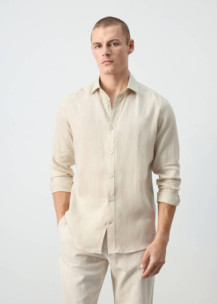 Regular-fit 100% linen shirt — Sand