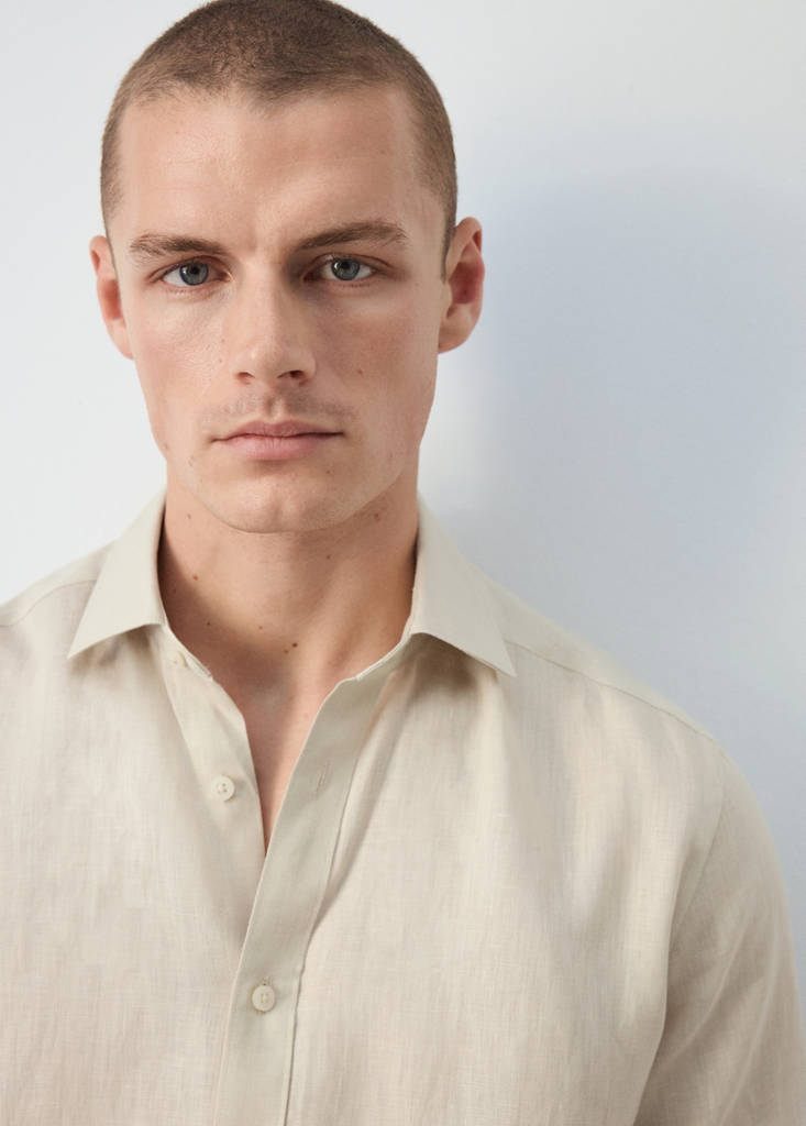 Regular-fit 100% linen shirt — Sand