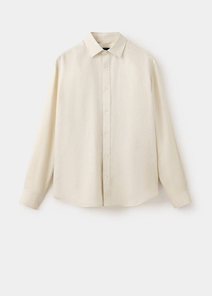 Regular-fit 100% linen shirt — Sand