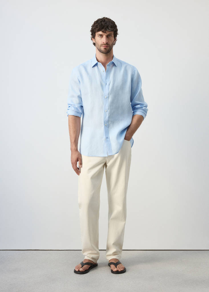 Regular-fit 100% linen shirt — Sky Blue