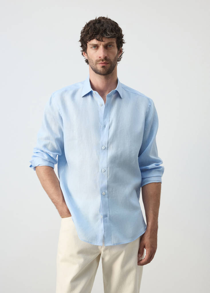 Regular-fit 100% linen shirt — Sky Blue