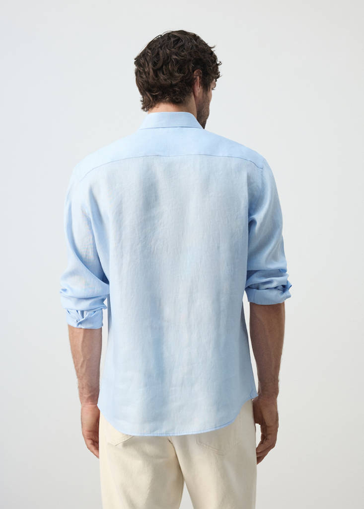 Regular-fit 100% linen shirt — Sky Blue