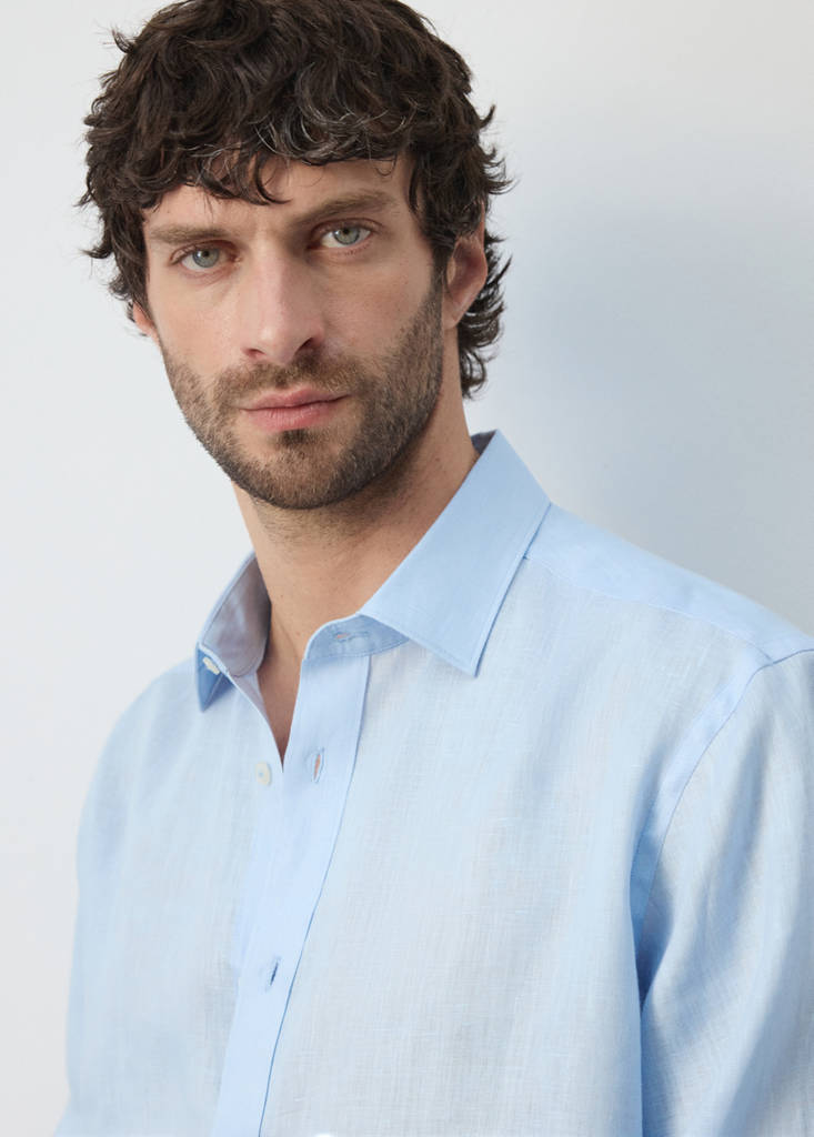 Regular-fit 100% linen shirt — Sky Blue