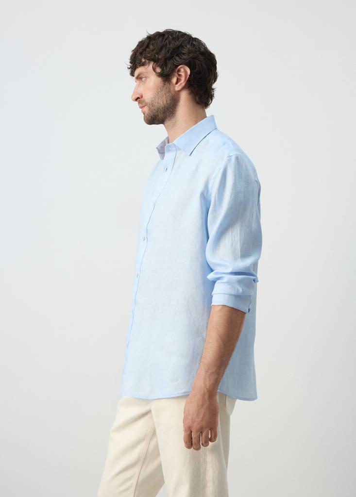 Regular-fit 100% linen shirt — Sky Blue