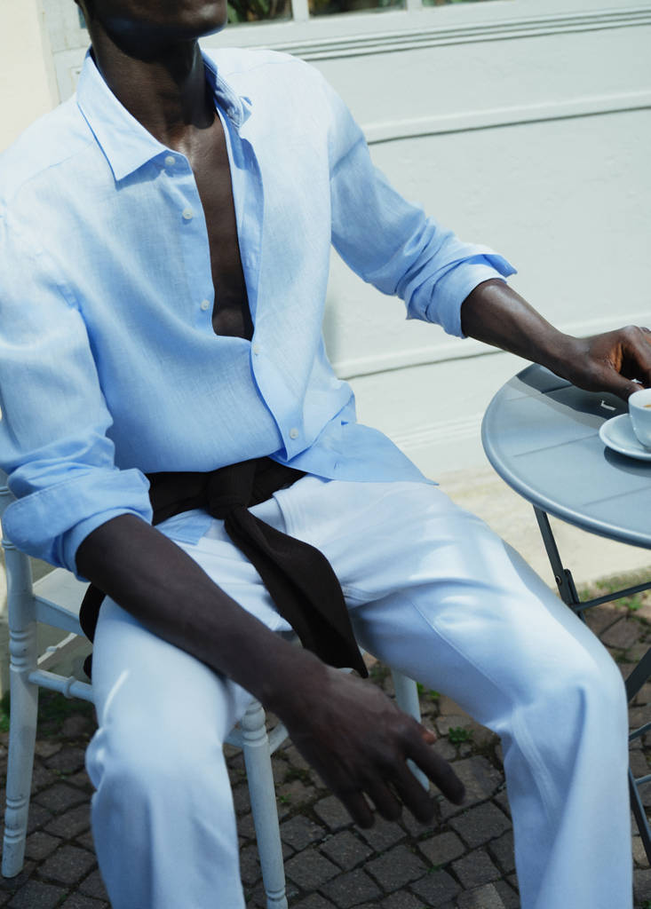 Regular-fit 100% linen shirt — Sky Blue