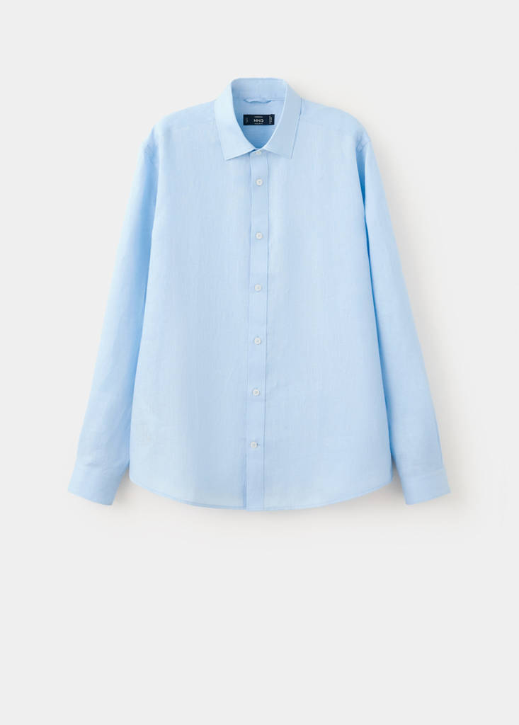 Regular-fit 100% linen shirt — Sky Blue