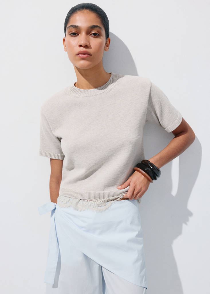 Ribbed lace-trimmed jumper — Light/Pastel Grey