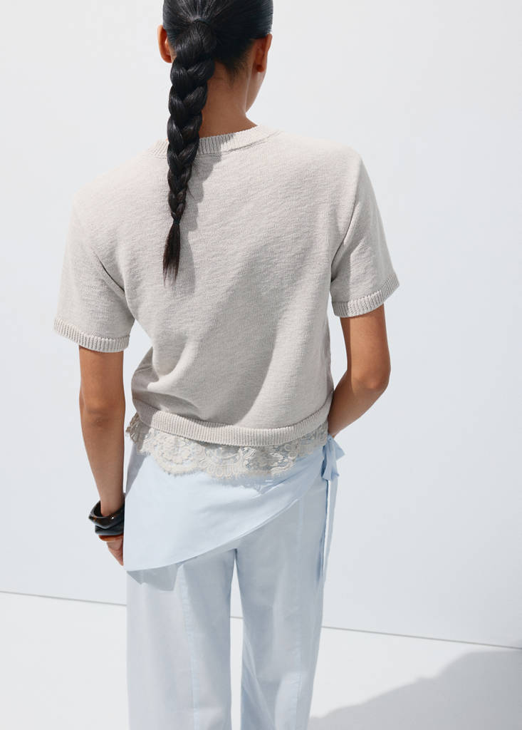 Ribbed lace-trimmed jumper — Light/Pastel Grey
