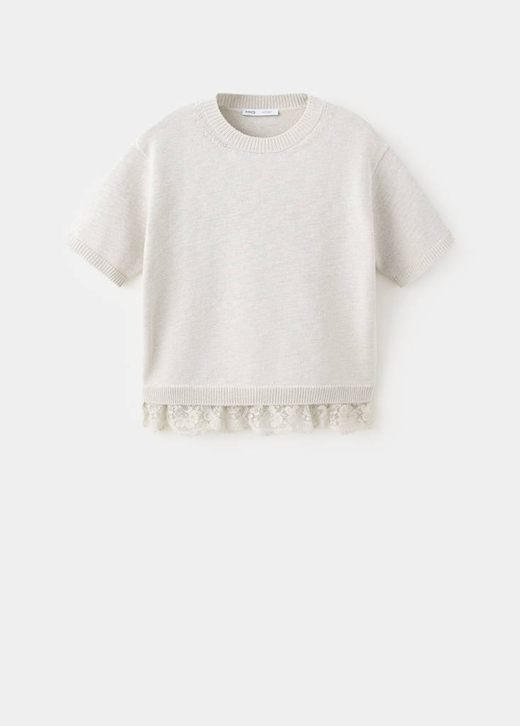 Ribbed lace-trimmed jumper — Light/Pastel Grey