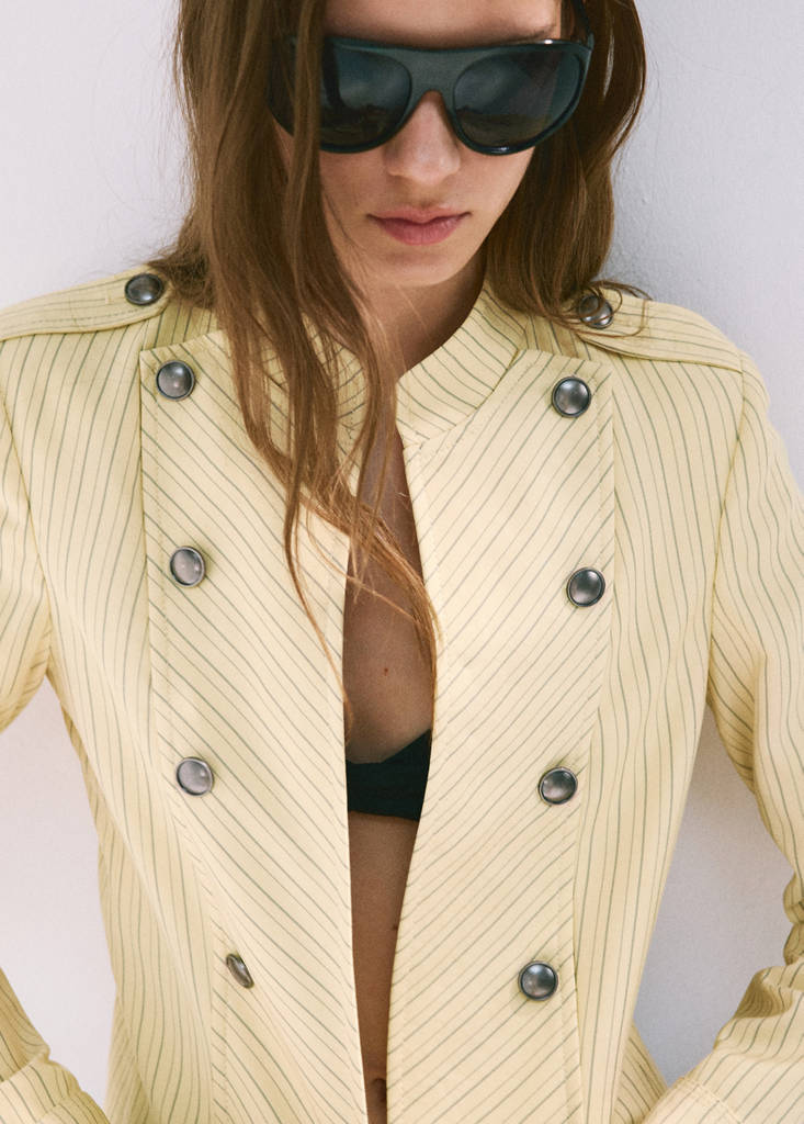 Pinstripe blazer with buttons — Pastel Yellow