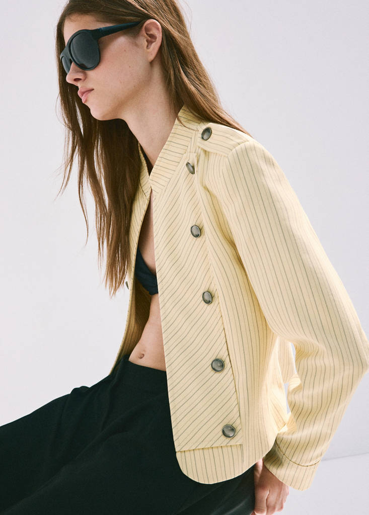 Pinstripe blazer with buttons — Pastel Yellow