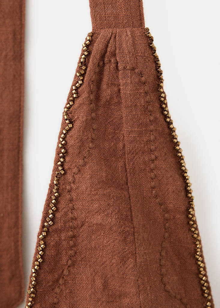 Short embroidered halter dress — Brown