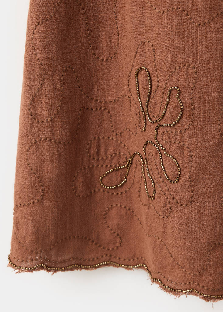 Short embroidered halter dress — Brown