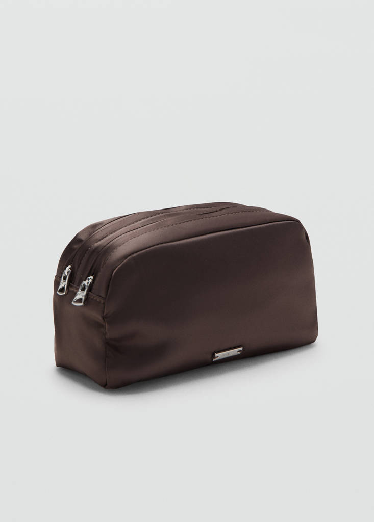 Satin double-pocket vanity bag — Chocolate