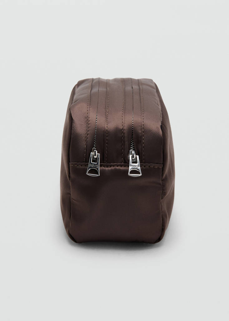 Satin double-pocket vanity bag — Chocolate