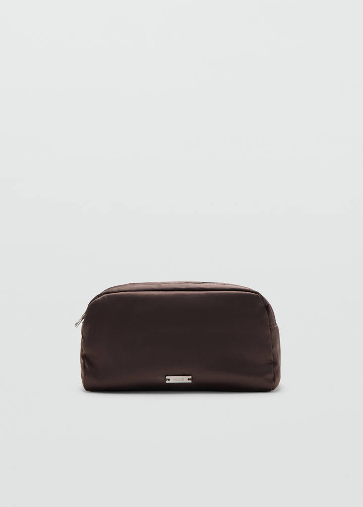 Satin double-pocket vanity bag — Chocolate